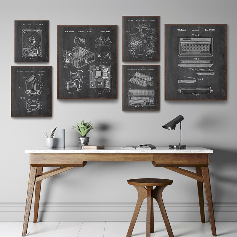 Office Tech Setup - 6Pcs Vintage Computer Patent Wall Art