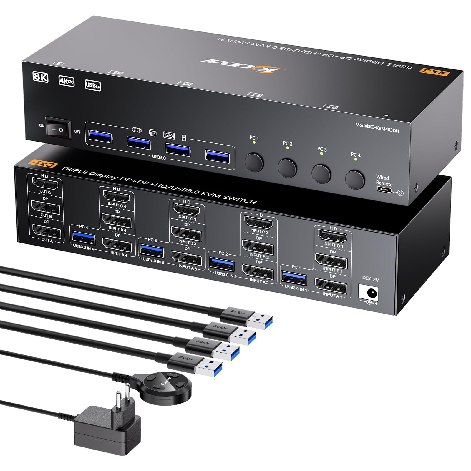 Hdmi Matrix Switch - 8K@60Hz KVM Switch 4/3/2 Computers 3