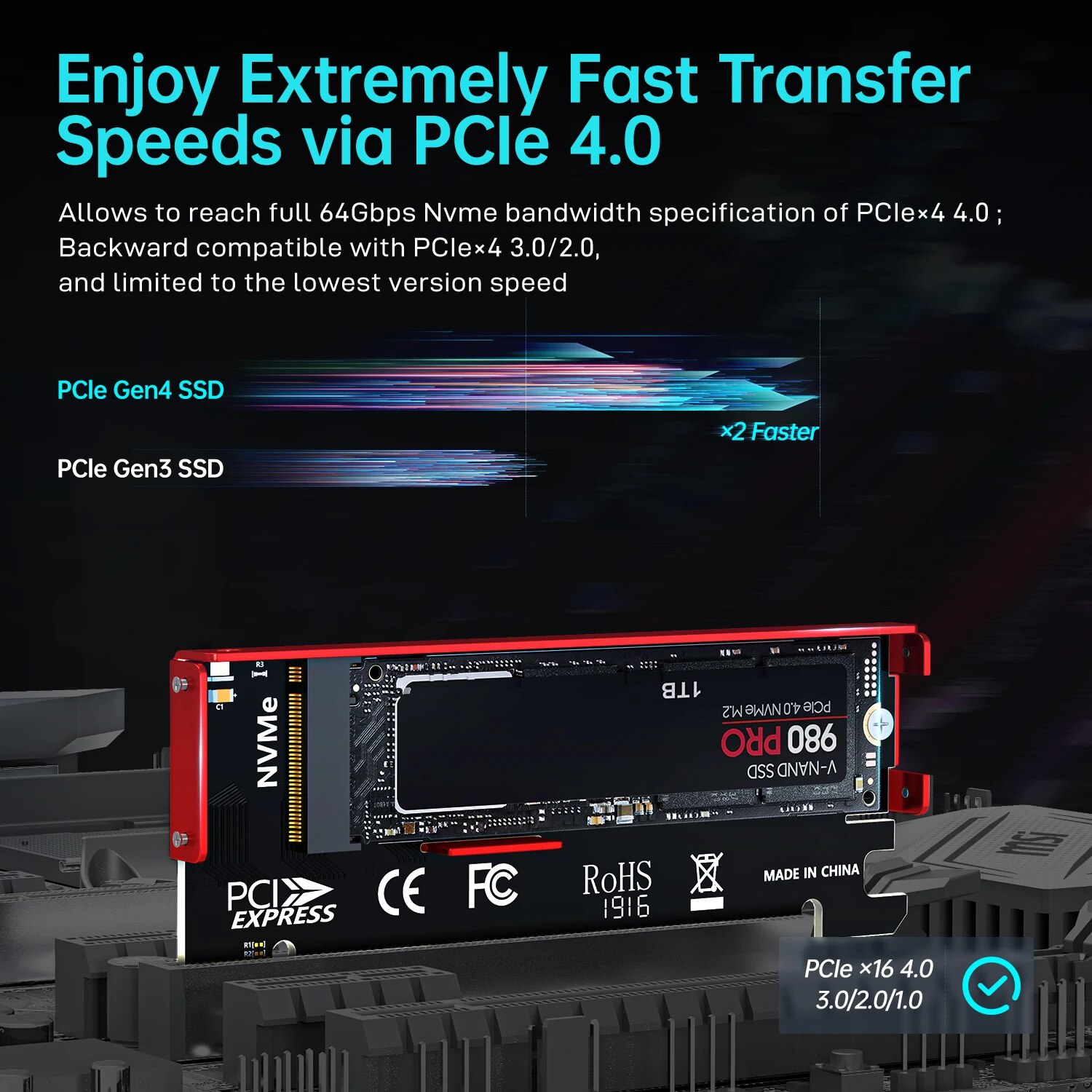 JEYI M.2 NVMe to PCIe 4.0 X16  - đánh giá và giá Samsung Ssd 980 Pro