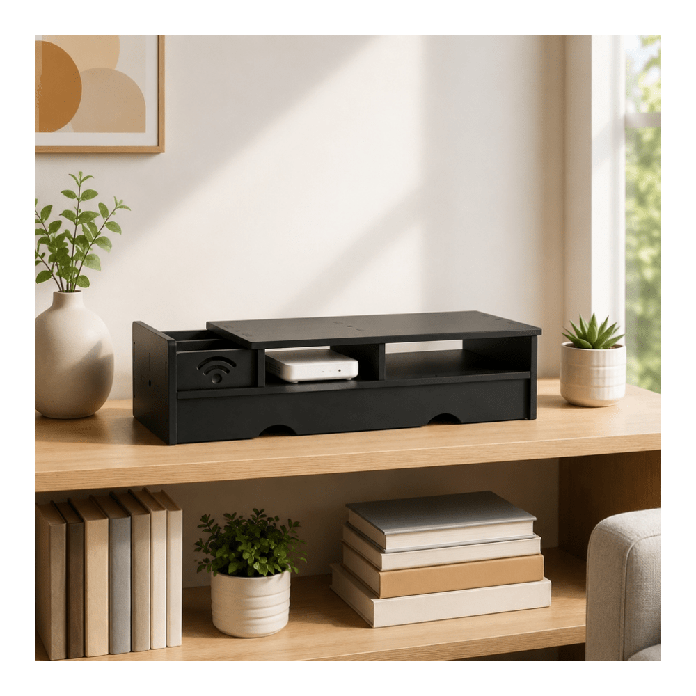 Black Matte WiFi Router Storag - đánh giá và giá Office Tech Setup