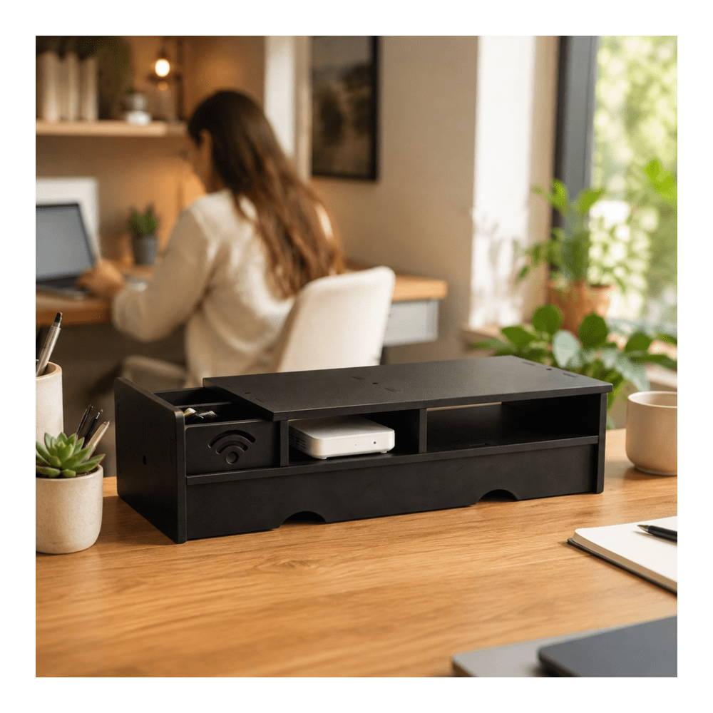 Black Matte WiFi Router Storag - đánh giá và giá Office Tech Setup
