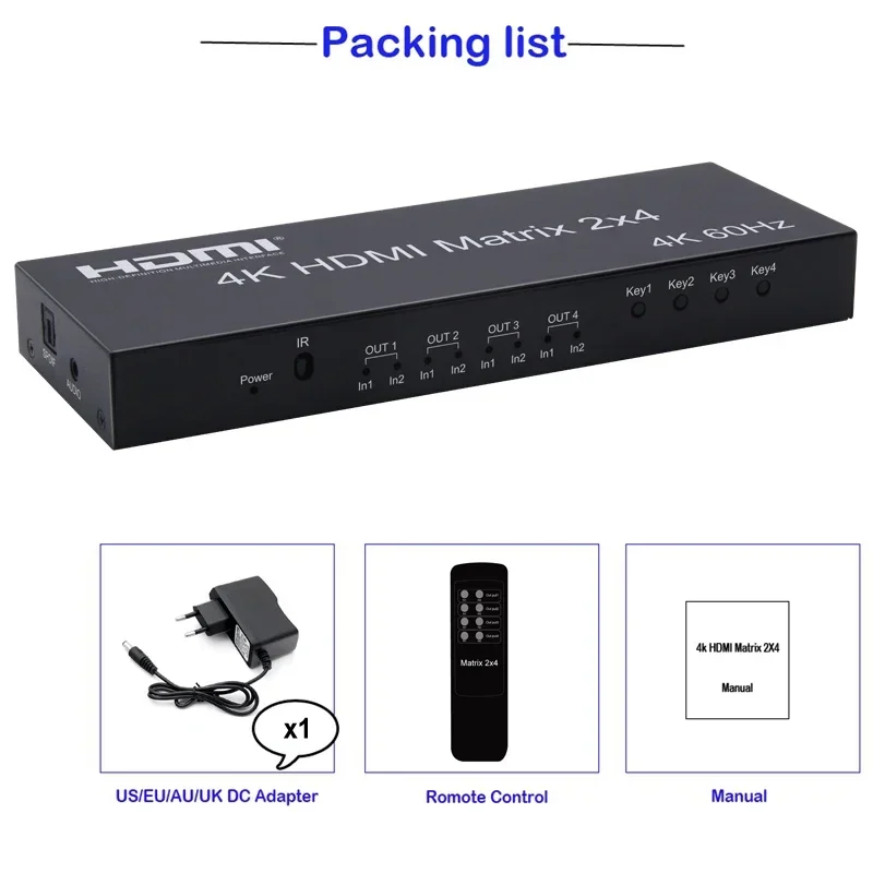 4K 60Hz 2x4 HDMI Matrix 2 in 4 - đánh giá và giá Hdmi Matrix Switch